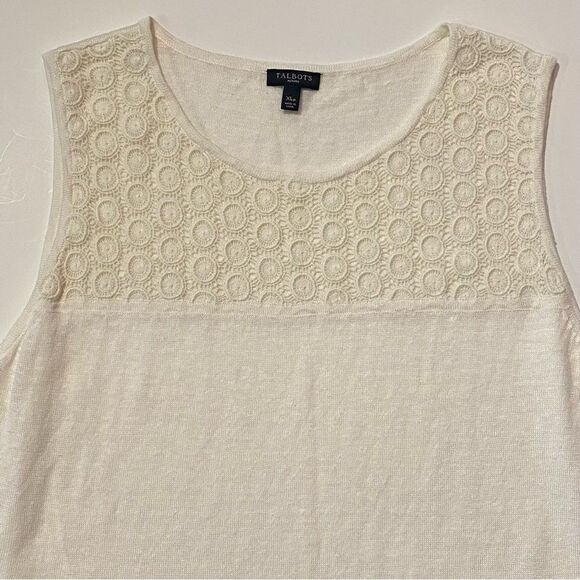 Talbots Petite Ivory Color Crochet Linen Sleeveless Top Tank Women's Size XLp - Picture 3 of 12